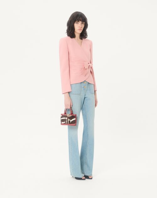 Valentino Garavani - Rockstud Mini Shopping Bag In Pony-effect Calfskin - White/marrone/red - Woman - Totes